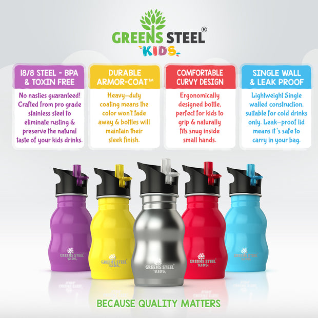 Stainless Steel Kids Bottle, 350ml | Leak Proof Lid With Straw & Handle for Children | Easy Sip Toddler Cup | Eco-Friendly Bottle