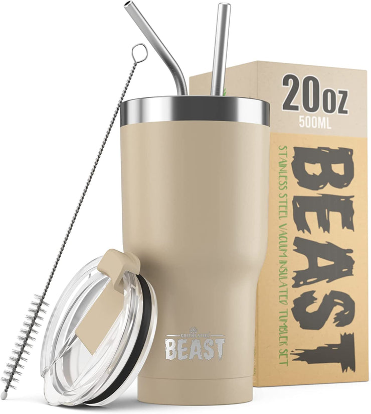 BEAST 30 oz Arctic White Tumbler Set with Handle - Stainless  Steel Coffee Cup + 2 Straws Brush, Gift Box & Black Handle: Tumblers &  Water Glasses