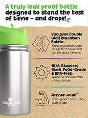 Insulated Double Wall Stainless Steel Kids Bottle - 350ml | Leak Proof With Straw & Handle | Easy Sip Toddler Cup | Child's Flask